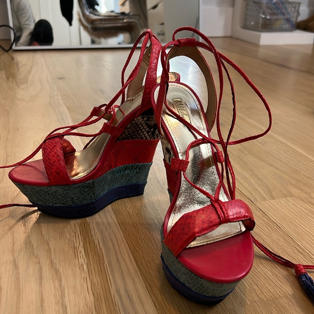 Fun red high heel wedges